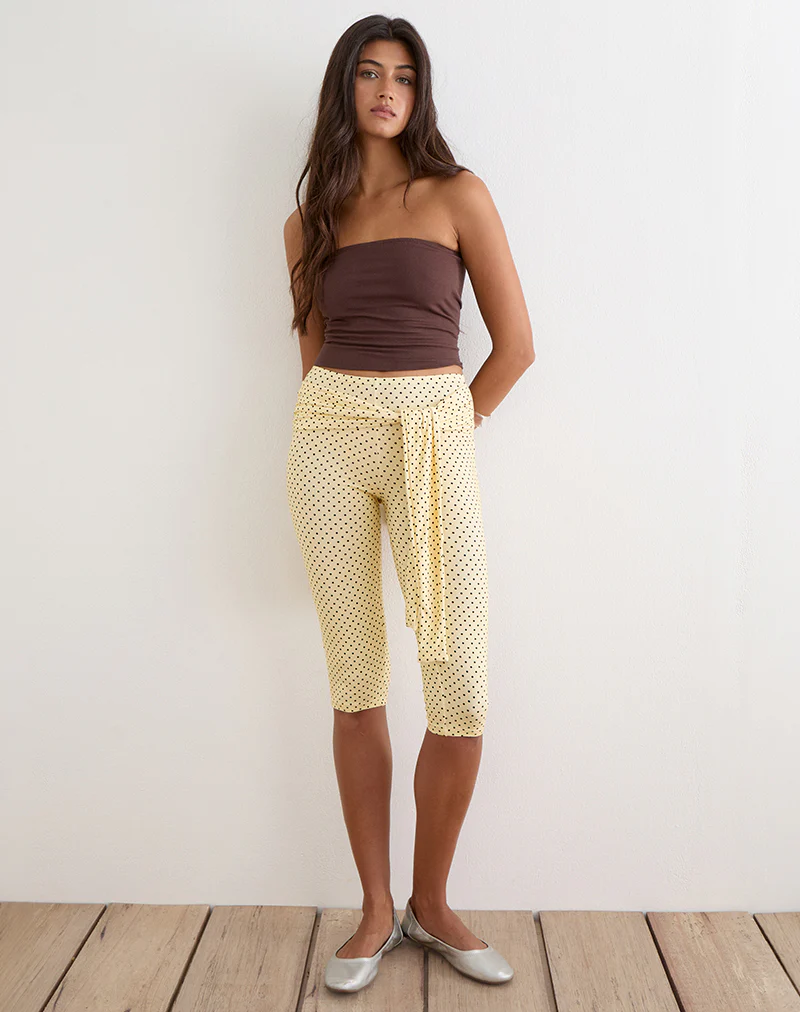 Effy Tie Side Capri in Butter Yellow with Micro Polka Dots - Image 3