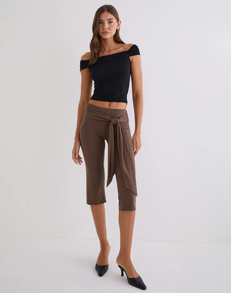 Effy Tie Side Capri in Cupro Bitter Chocolate - Image 2