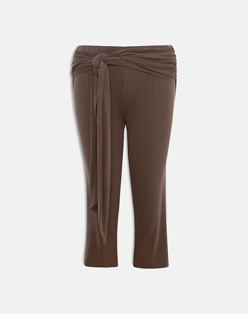 Effy Tie Side Capri in Cupro Bitter Chocolate - Image 3