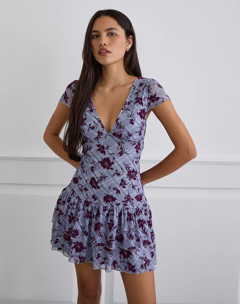 Elaya Dress in Lotus Flock Checked Lavender - Image 4
