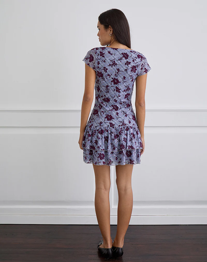Elaya Dress in Lotus Flock Checked Lavender - Image 5