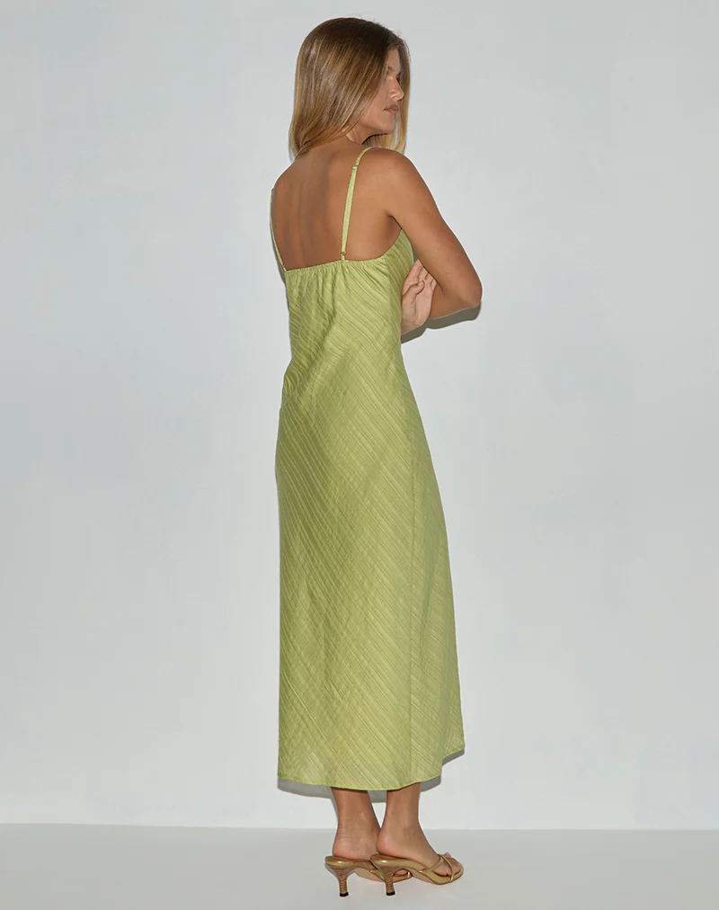 Elayna Midi Dress in Chiffon Stripe Green - Image 4