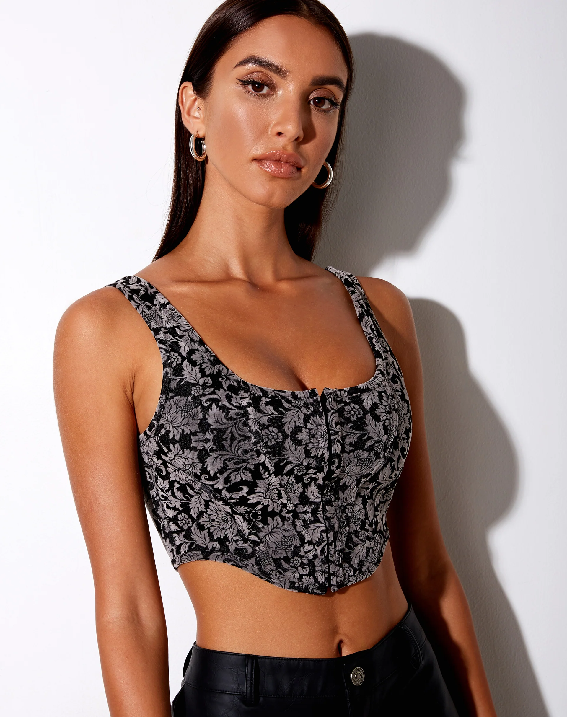 Elci Corset Top in Brocade Flock Grey - Image 2