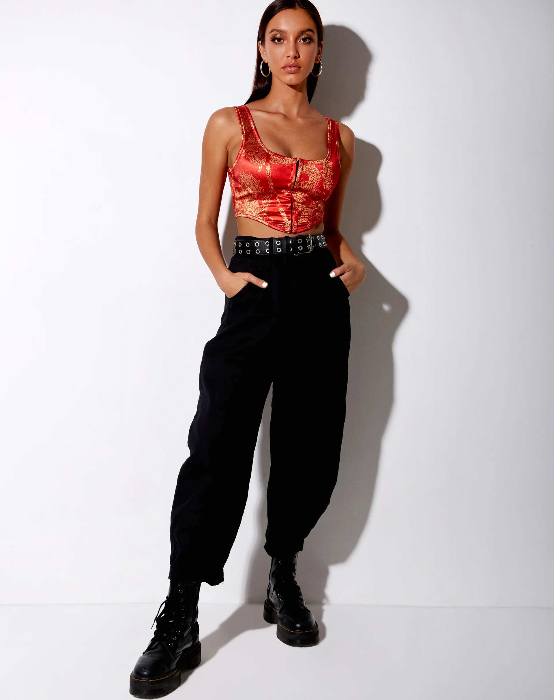 Elci Corset Top in Dragon Flower Red Gold - Image 5