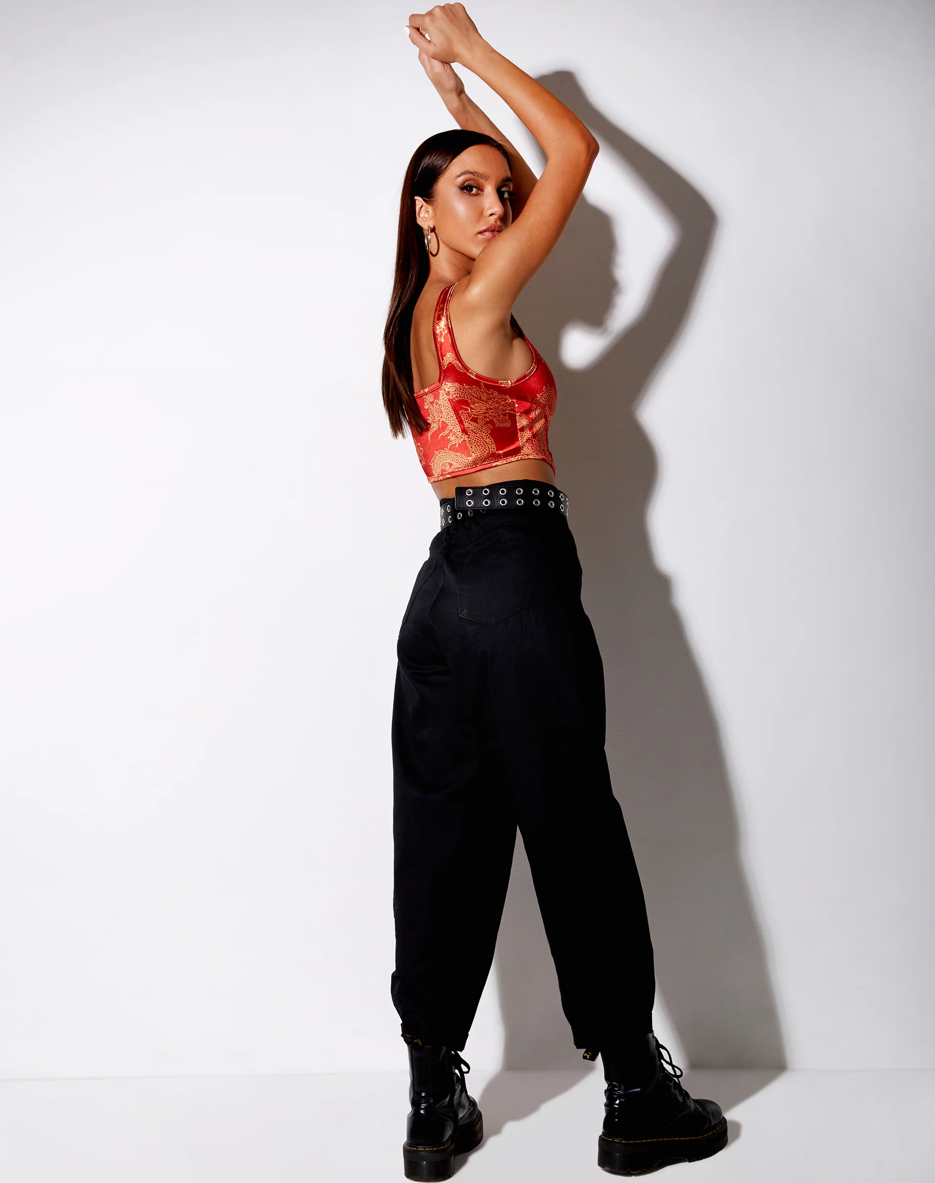 Elci Corset Top in Dragon Flower Red Gold - Image 6