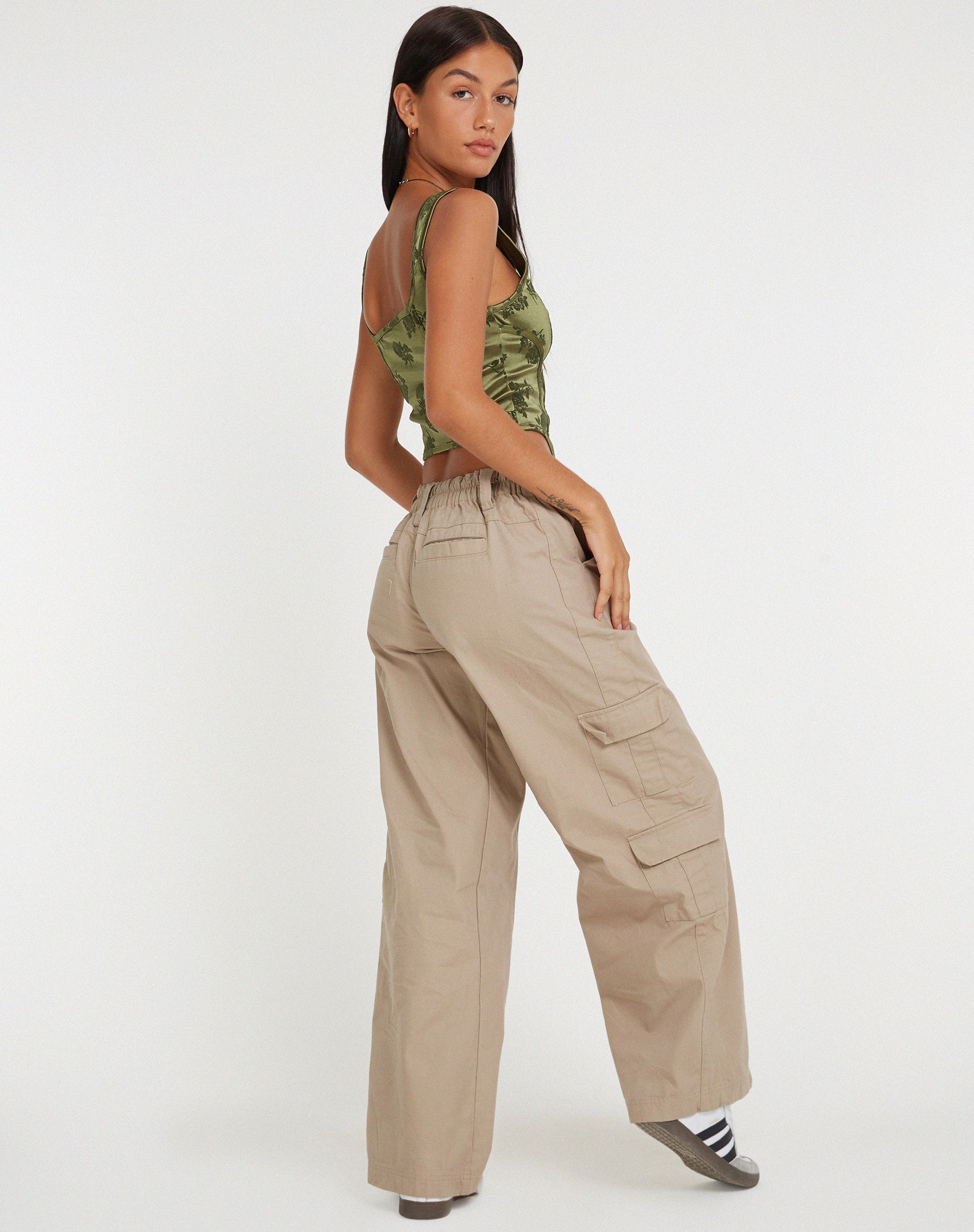 Elciva Corset Top in Rose Flock Loden Green - Image 5
