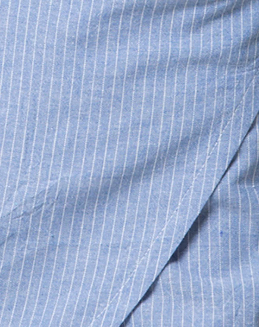 Eleanor Wrap Skirt Pinstripe Cotton Stripe Blue - Image 5
