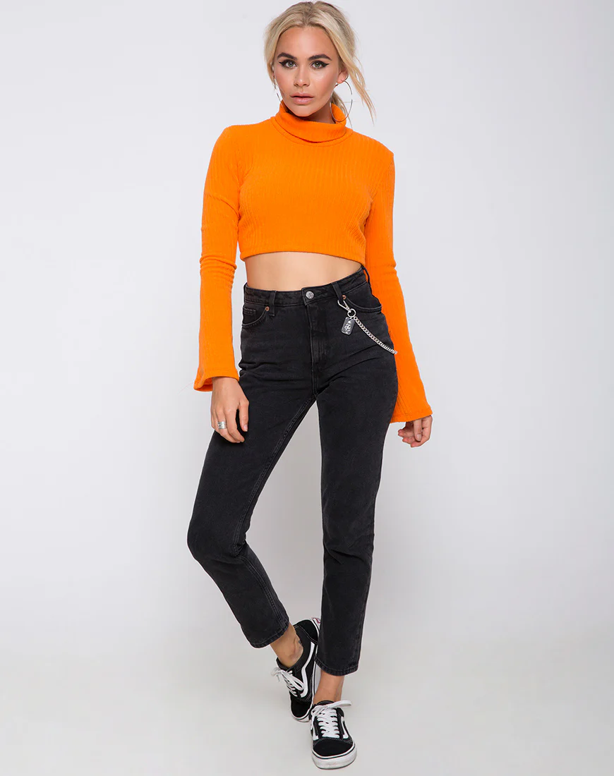 Elena Crop Top in Rib Knit Orange - Image 3