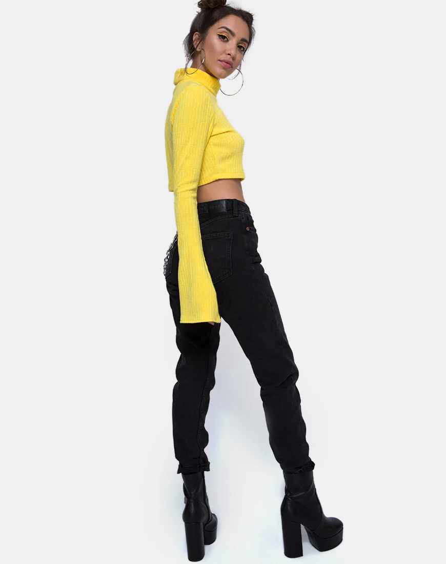 Elena Crop Top in Rib Knit Yellow - Image 3
