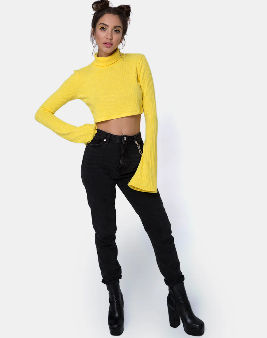 Elena Crop Top in Rib Knit Yellow - Image 4