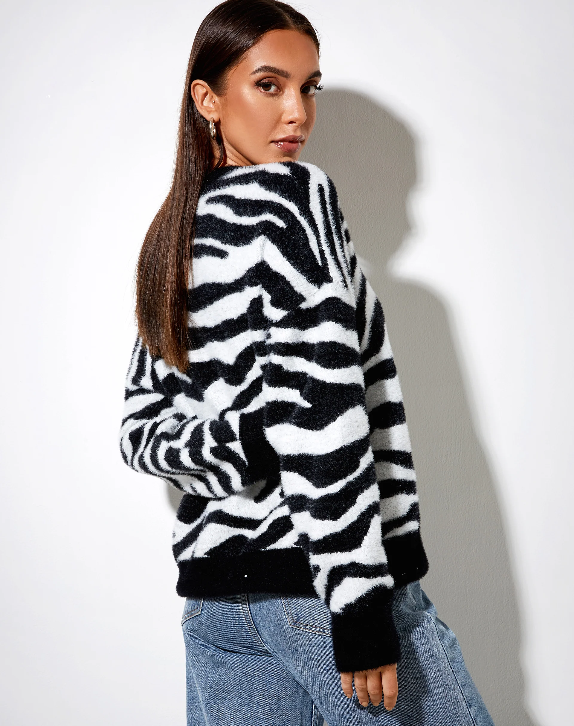 Eleni Jumper in Knit Zebra Black and White - Image 2