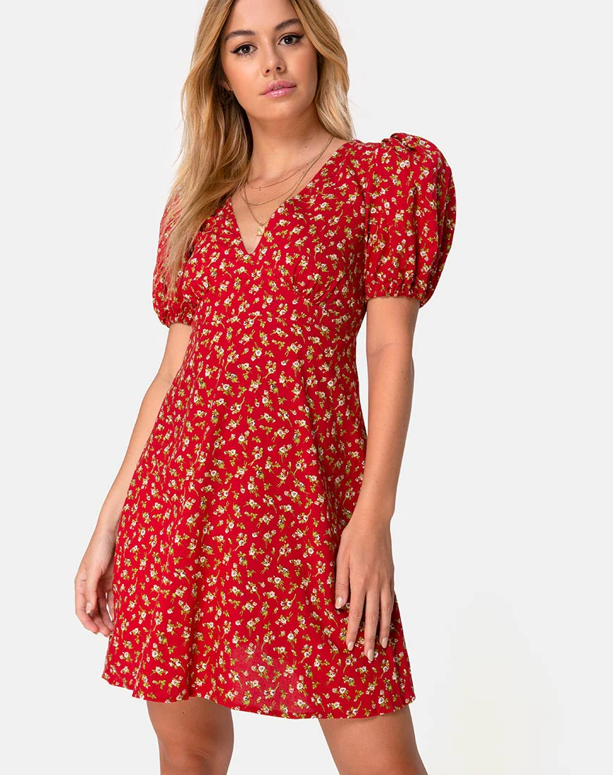 Elfira Dress in Falling for You Floral Red - Image 3