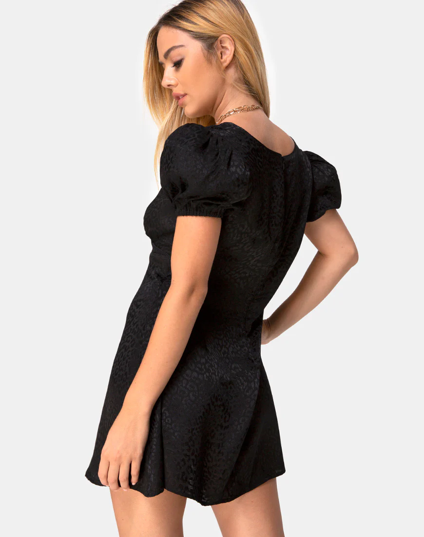 Elfy Mini Dress in Satin Cheetah Black - Image 2