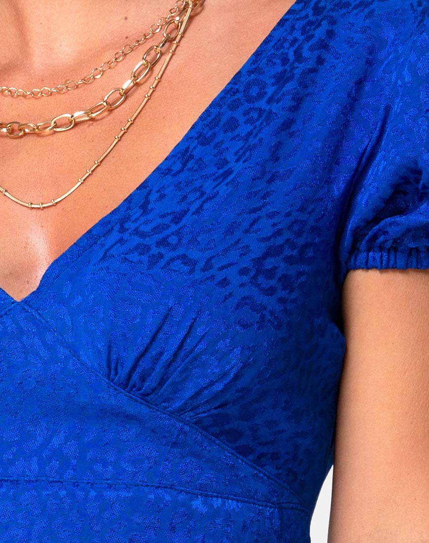 Elfy Mini Dress in Satin Cheetah Royal Blue - Image 5