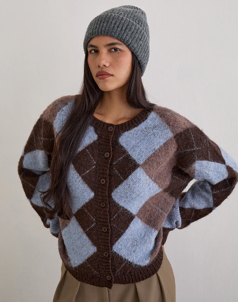 Eliana Cardigan in Knit Argyle Blue - Image 5