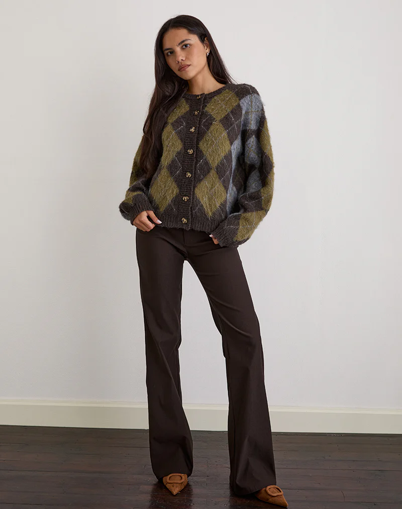 Eliana Cardigan in Knit Argyle Brown - Image 2