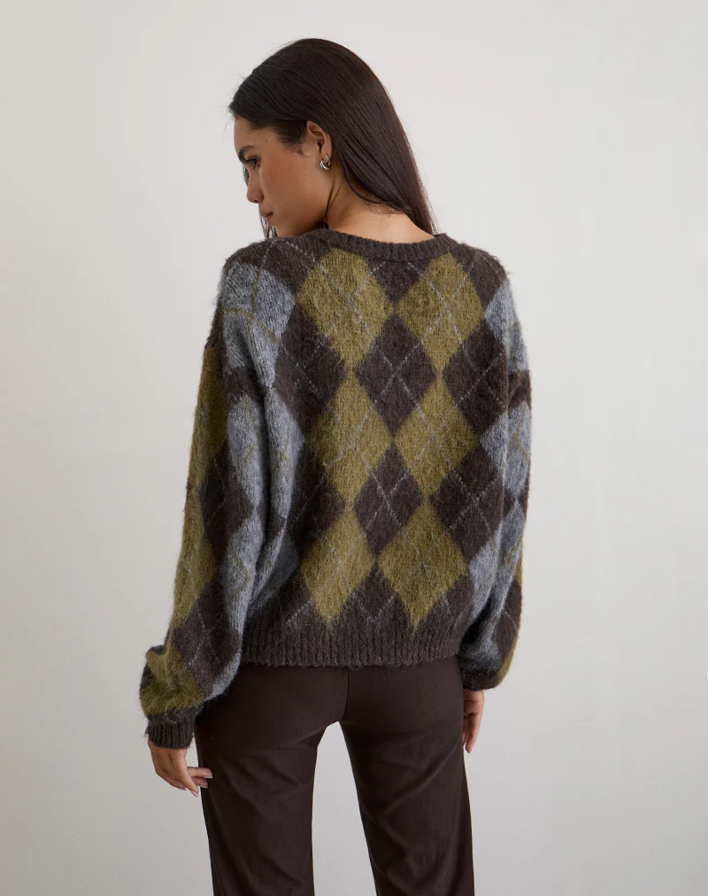 Eliana Cardigan in Knit Argyle Brown - Image 5