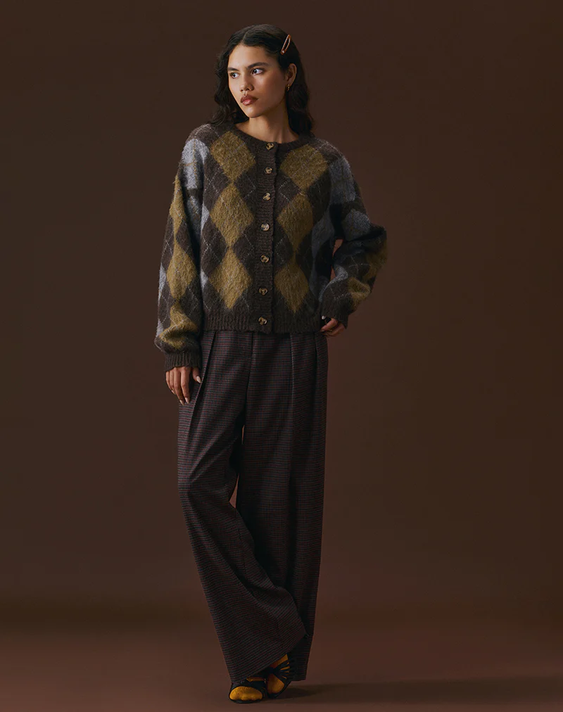 Eliana Cardigan in Knit Argyle Brown - Image 6