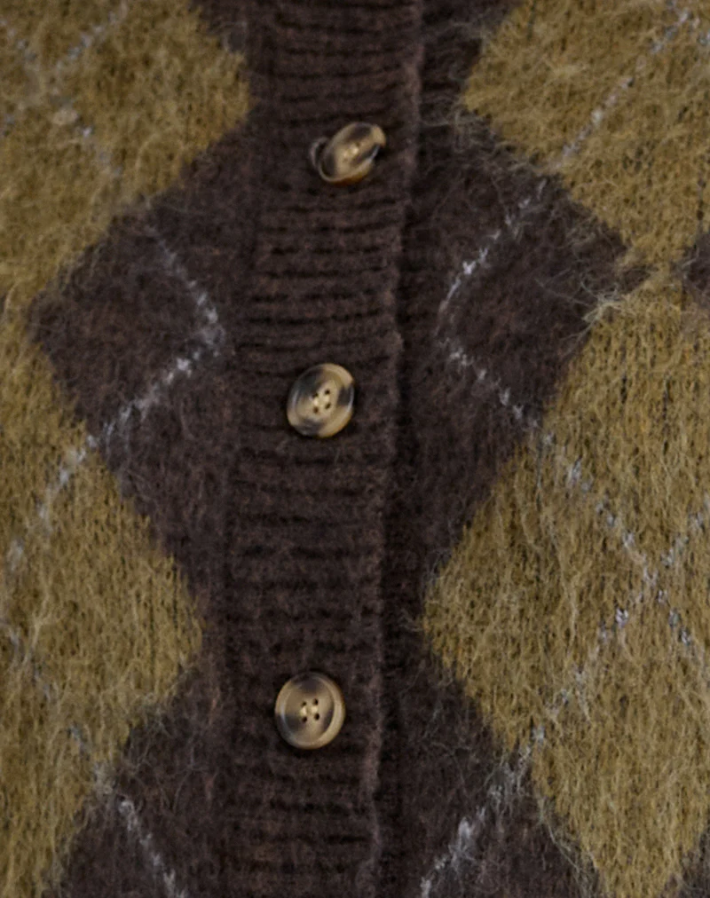 Eliana Cardigan in Knit Argyle Brown - Image 8