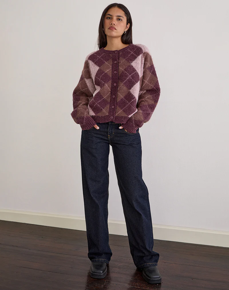 Eliana Cardigan in Knit Argyle Pink - Image 3