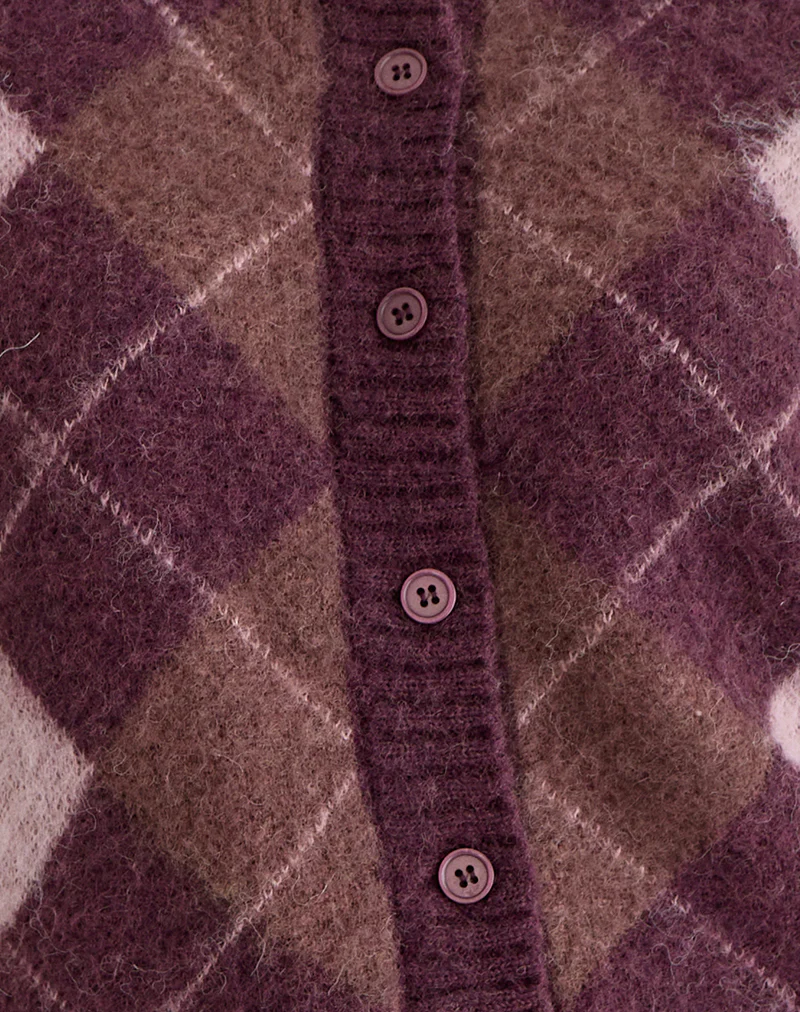 Eliana Cardigan in Knit Argyle Pink - Image 7