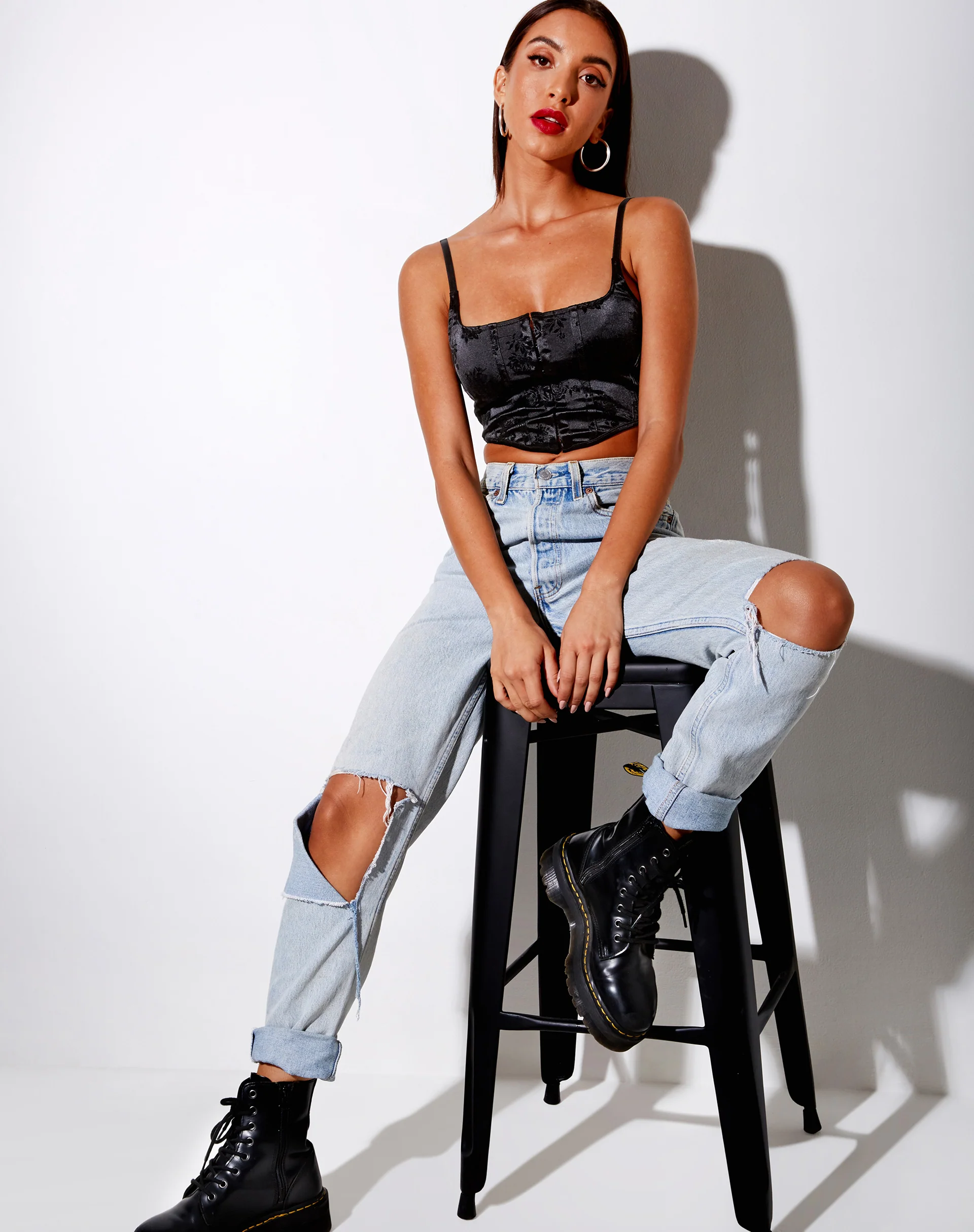 Elicia Crop Top in Black Rose Flock - Image 7