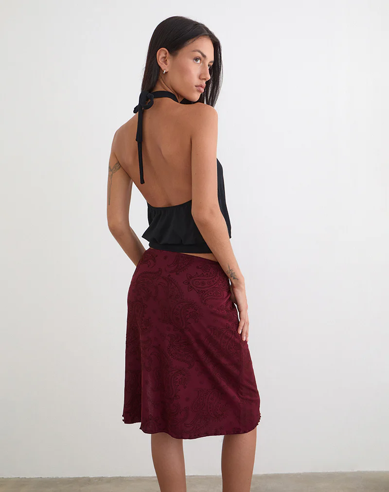 Elif Midi Skirt in Flock Compact Paisley Wine - Image 5