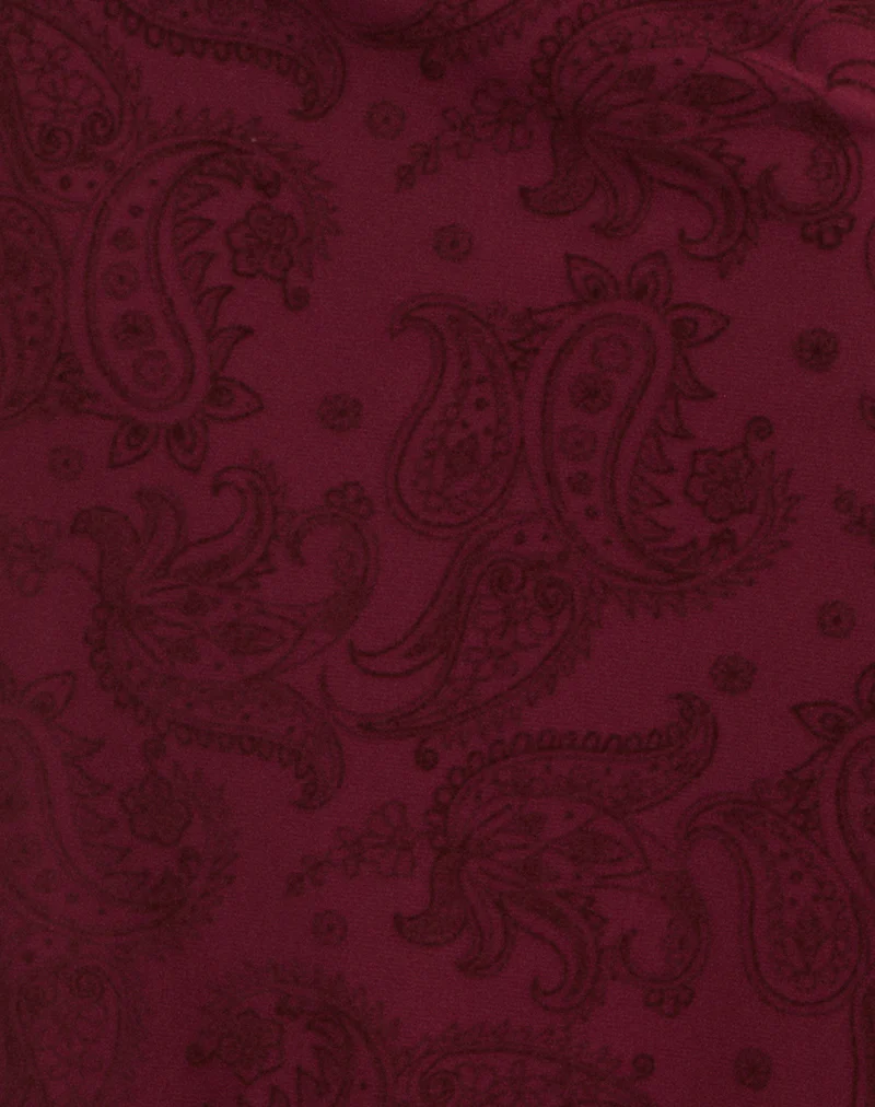 Elif Midi Skirt in Flock Compact Paisley Wine - Image 6