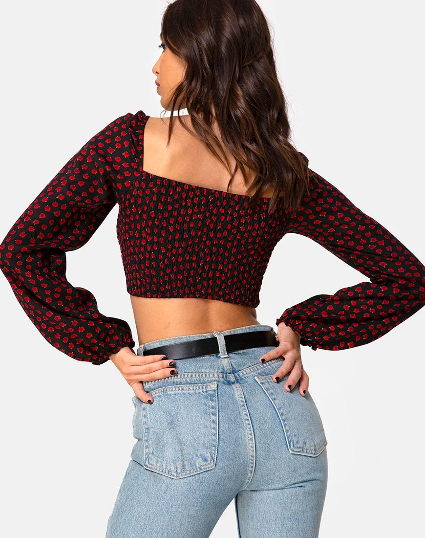 Elina Top in Dotty Rose Black - Image 2