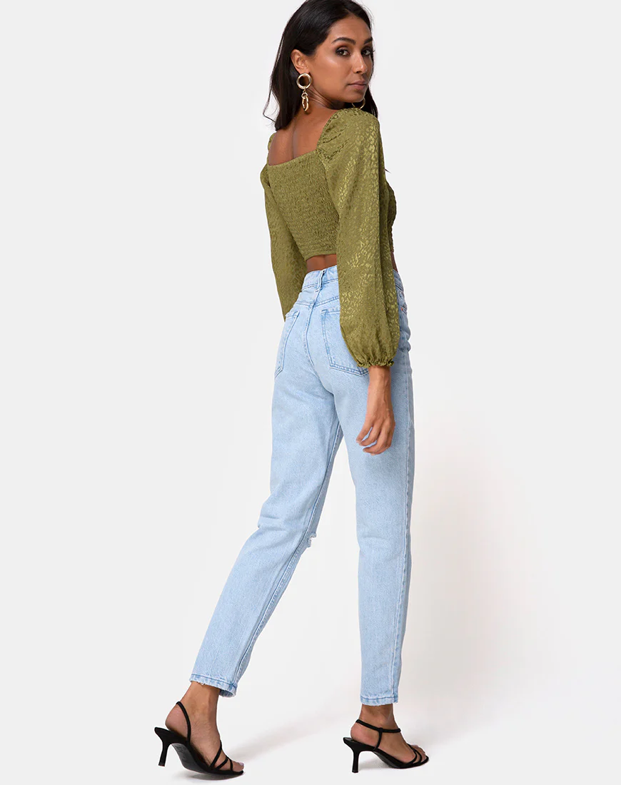Elina Top in Satin Cheetah Khaki - Image 4