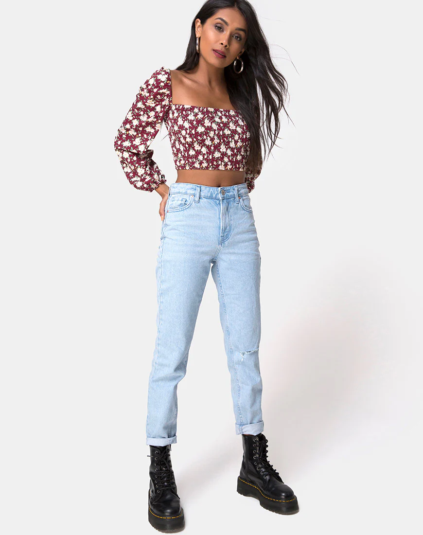 Elina Crop Top in Wild Fleur Maroon - Image 3