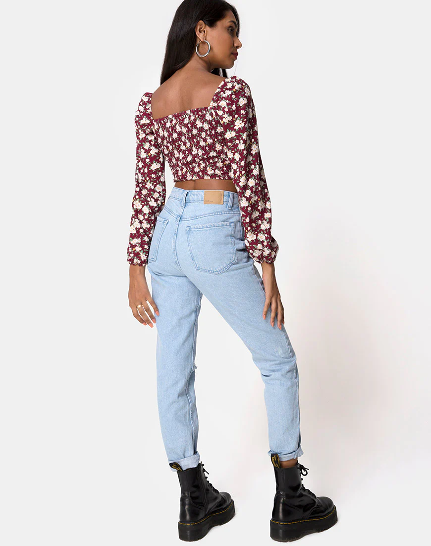 Elina Crop Top in Wild Fleur Maroon - Image 4
