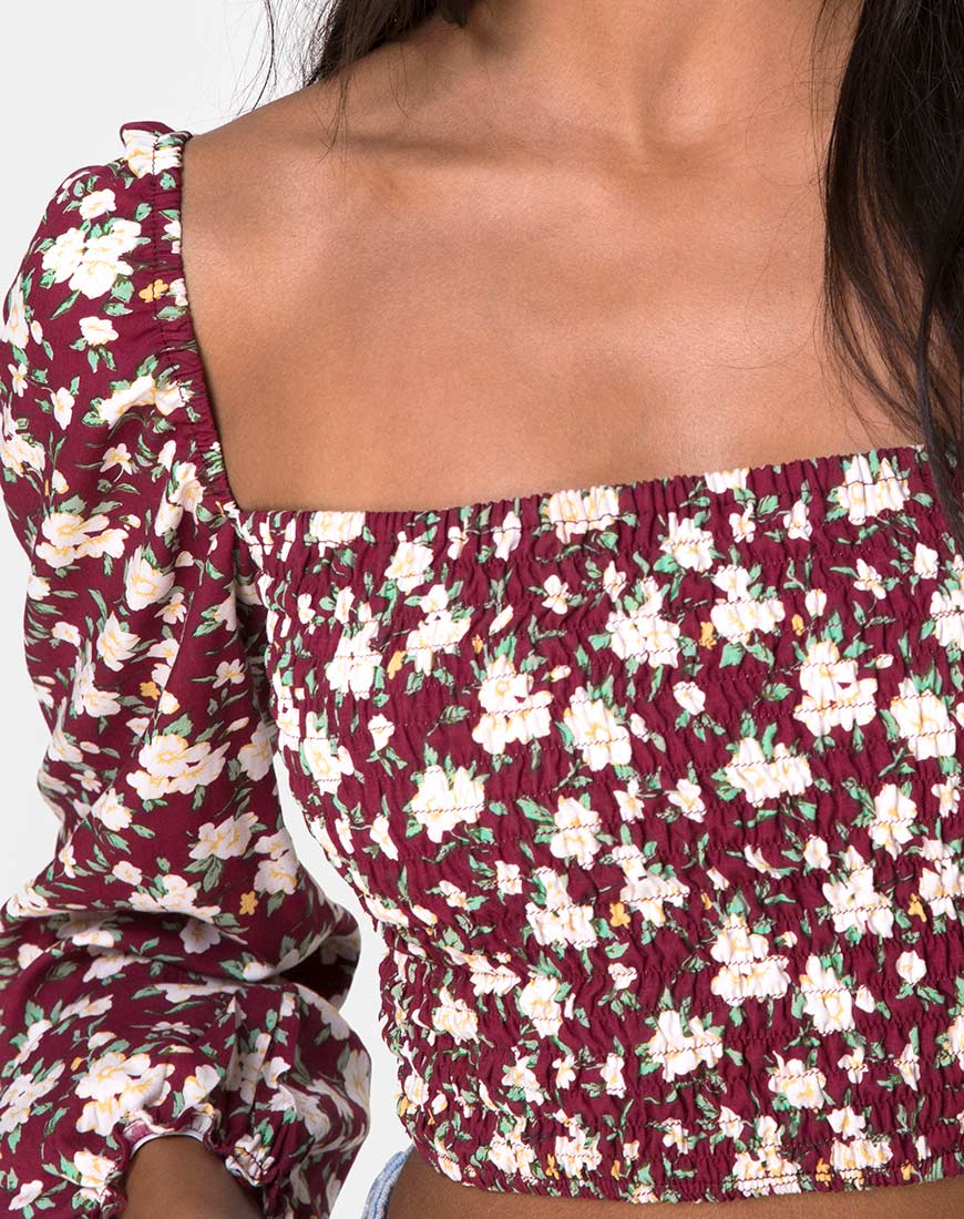 Elina Crop Top in Wild Fleur Maroon - Image 5