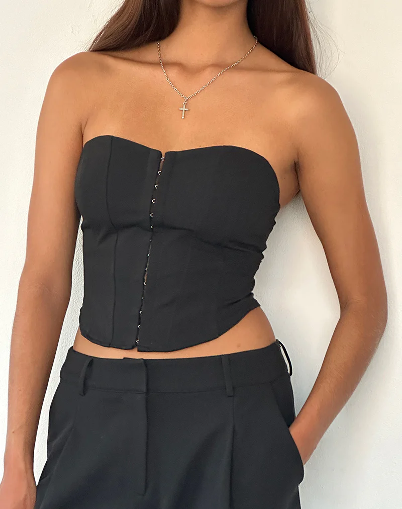 Elita Hook and Eye Corset Top in Black - Image 3