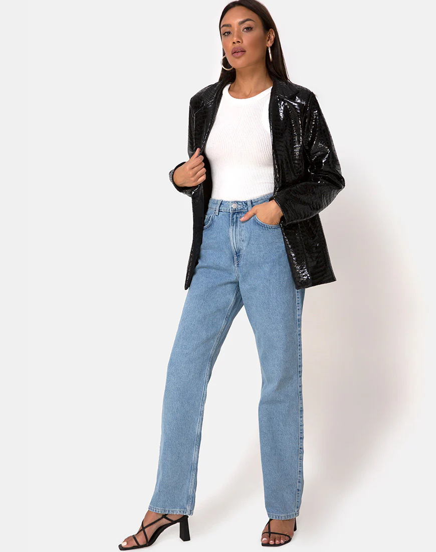 Elize Blazer in Croc PU Black - Image 3