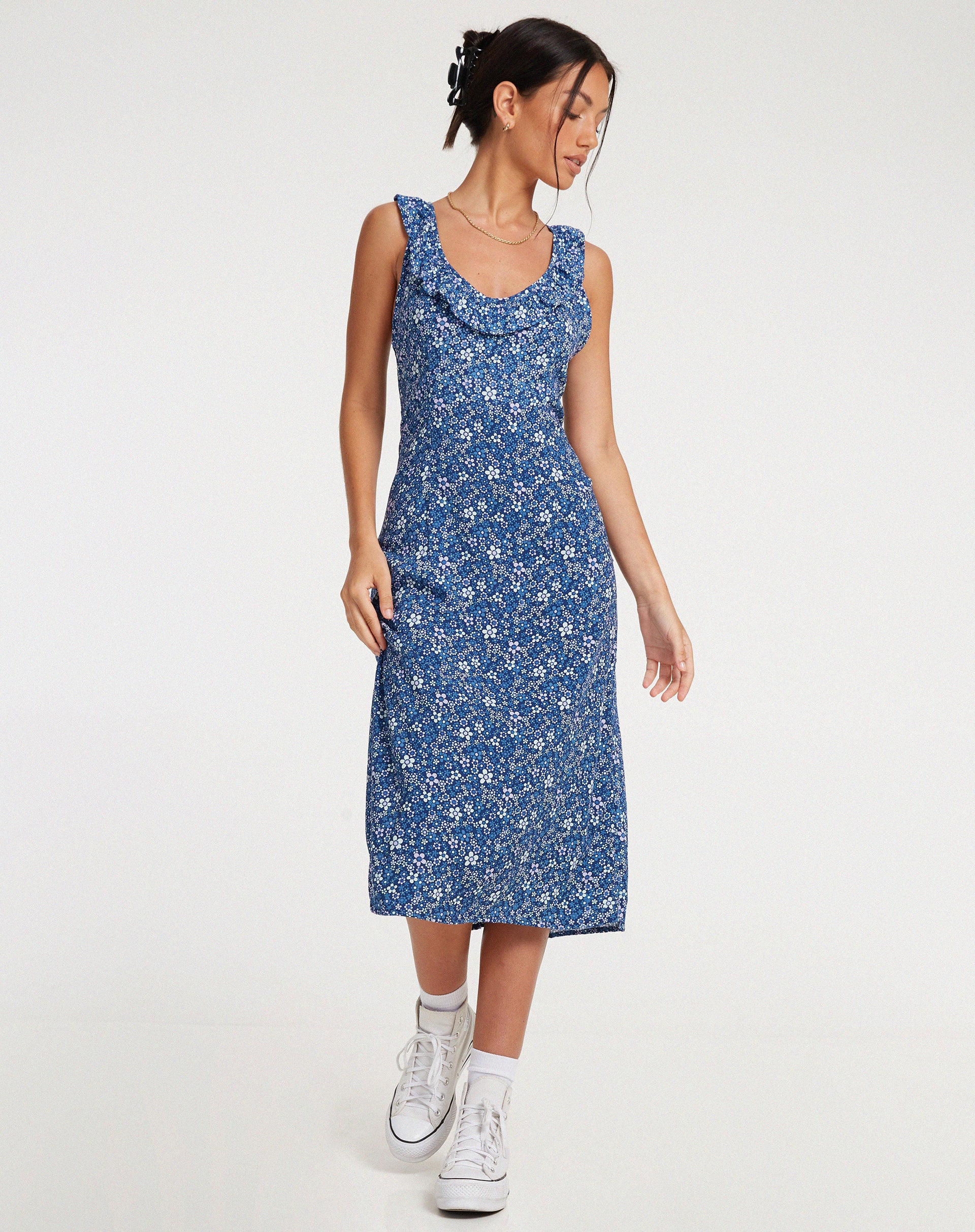 Elleta Midi Dress in Retro Floral Blue - Image 4