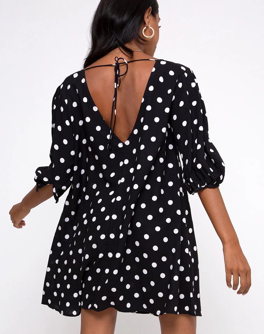 Elna Babydoll Dress in 80's Polka Black - Image 2