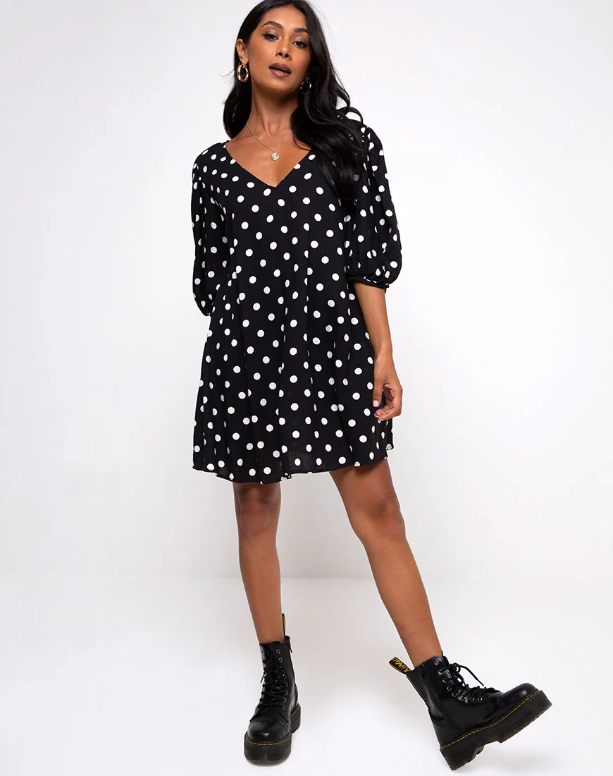 Elna Babydoll Dress in 80's Polka Black - Image 3