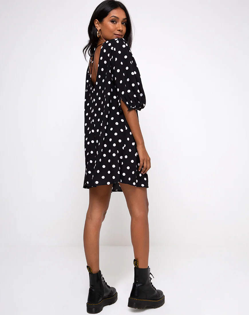 Elna Babydoll Dress in 80's Polka Black - Image 4