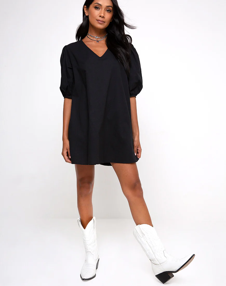 Elna Babydoll Dress in Black - Image 3