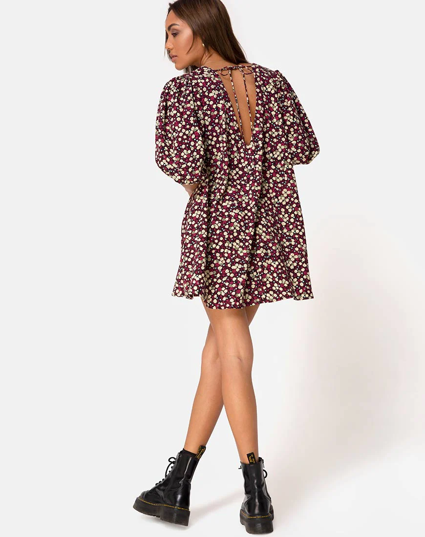 Elna Babydoll Dress in Floral Field Plum - Image 4