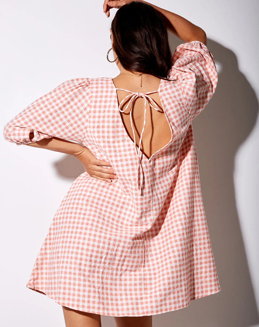Elna Babydoll Dress in Pink Check - Image 2