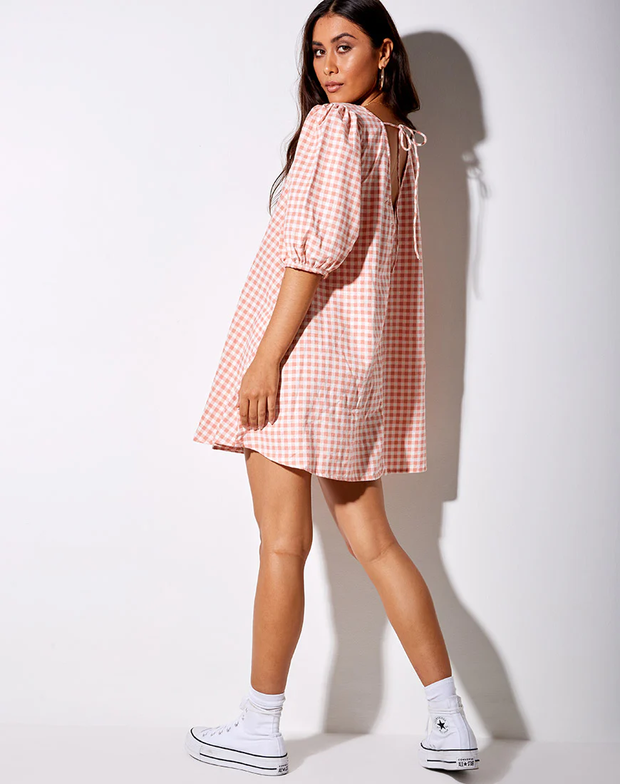 Elna Babydoll Dress in Pink Check - Image 4
