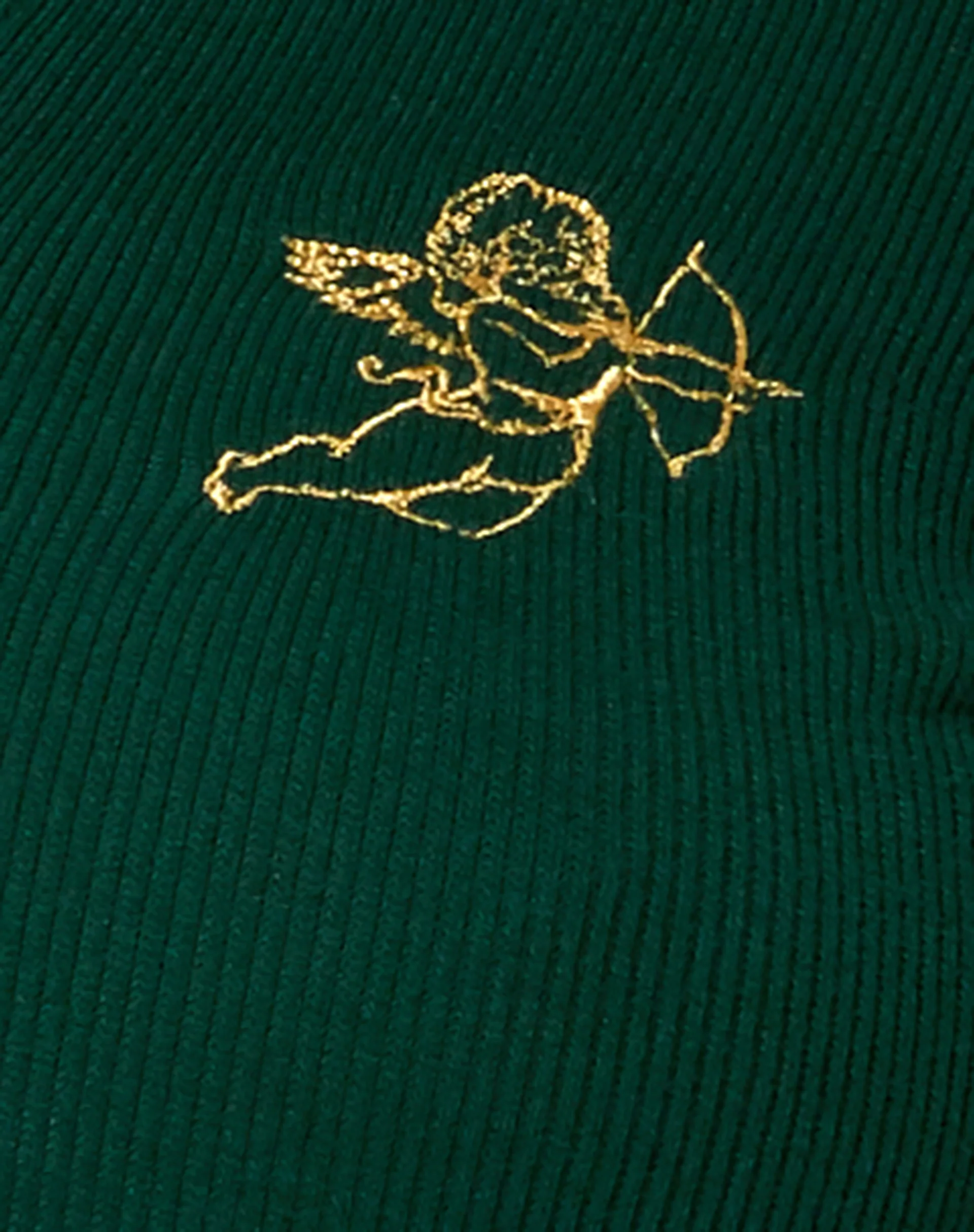 Elody Crop Top in Bottle Green Cupid Gold Embro - Image 5