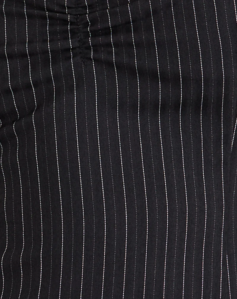 Elsa Top in Pinstripe Black with Leopard Binding - Image 6