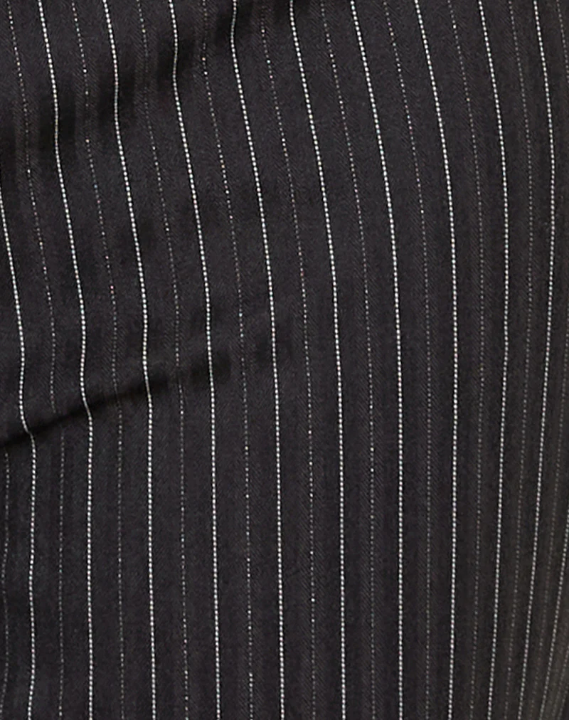 Elsa Top in Pinstripe Black with Green Binding - Image 5