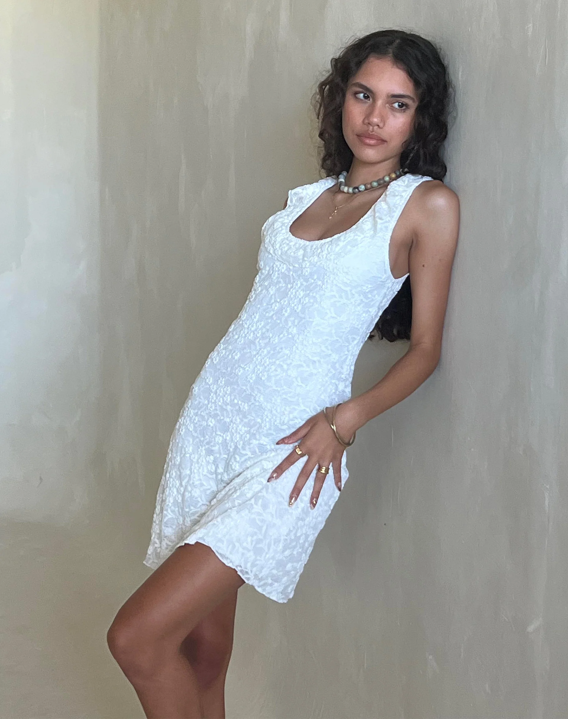 Eltami Mini Dress in Lace Ivory - Image 2