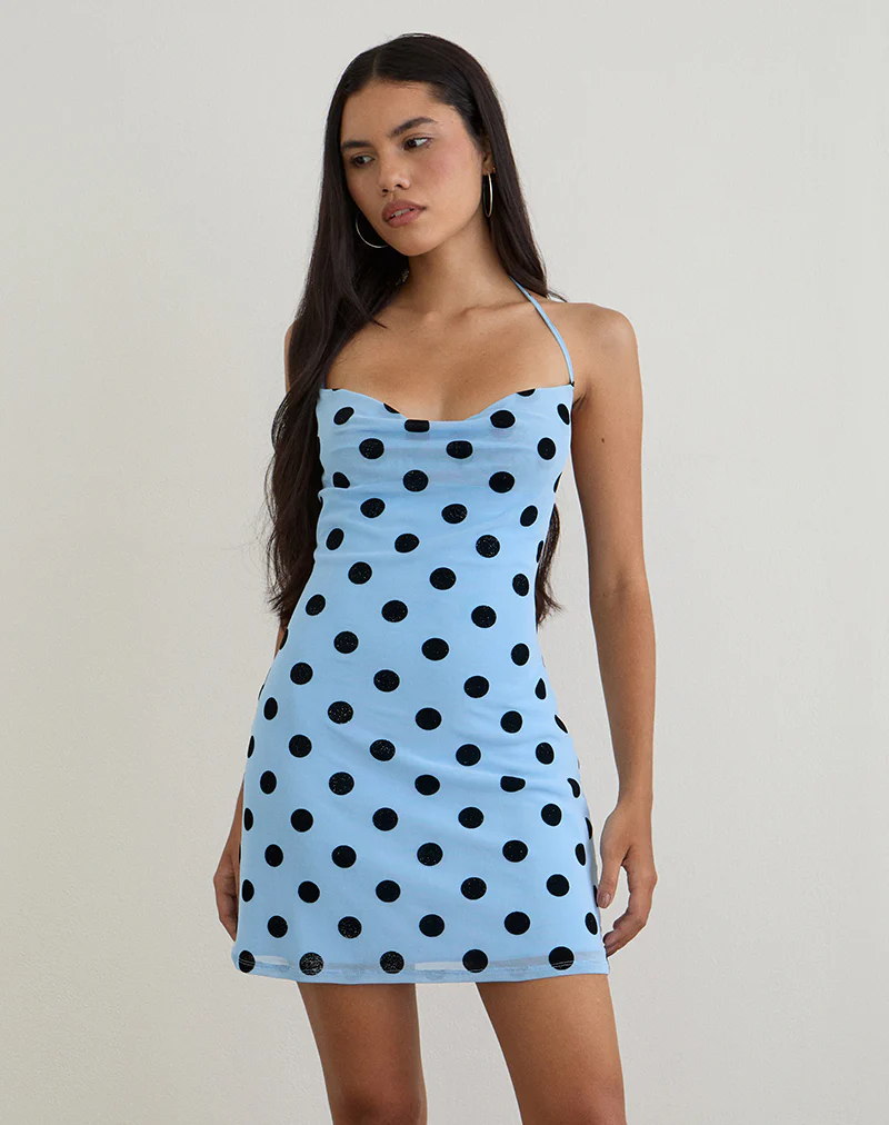 Eltazia Mini Dress in Blue with Polka Space Black - Image 2