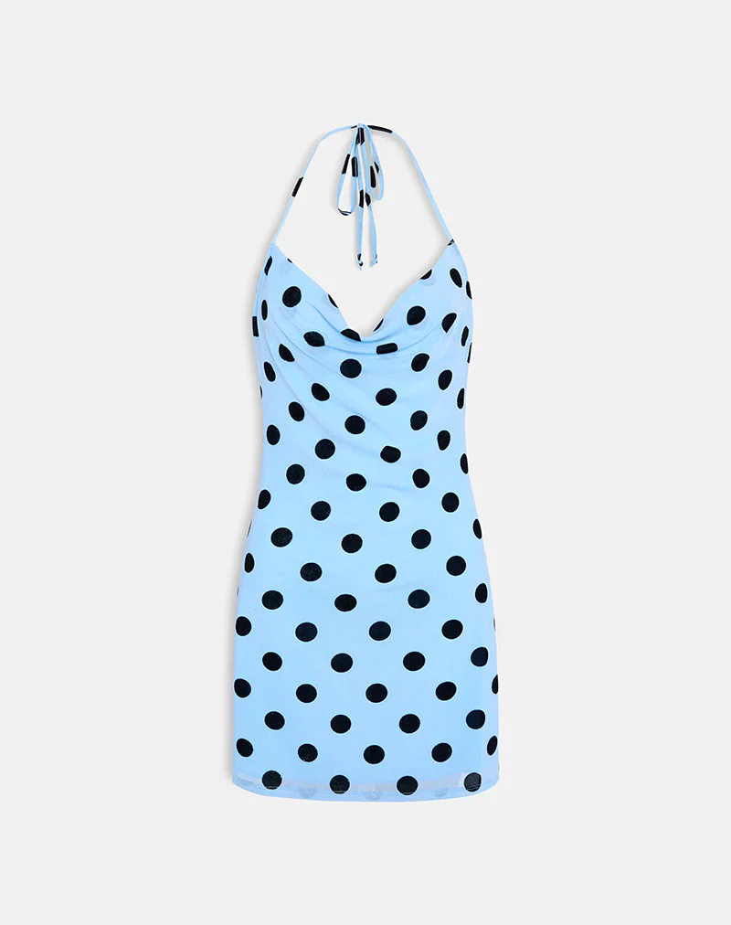 Eltazia Mini Dress in Blue with Polka Space Black - Image 6