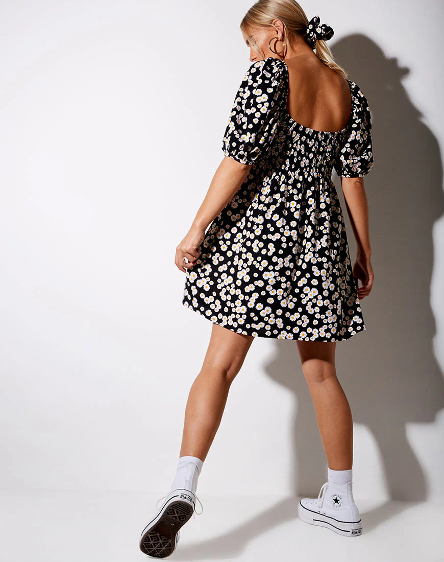 Eltra Babydoll Dress in Mini Daisy Black - Image 4